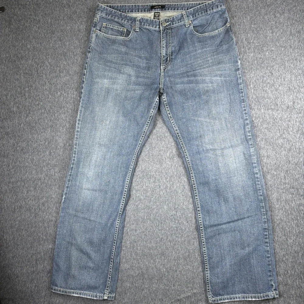 Alfani Men Jeans 36x32 Blue Denim Straight Leg‎ Cotton Casual Faded Look